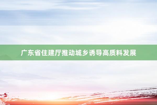 广东省住建厅推动城乡诱导高质料发展